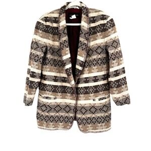 90s Harris/Wallace Wool Southwestern Aztec Blanket Jacket Women's Medium Landman